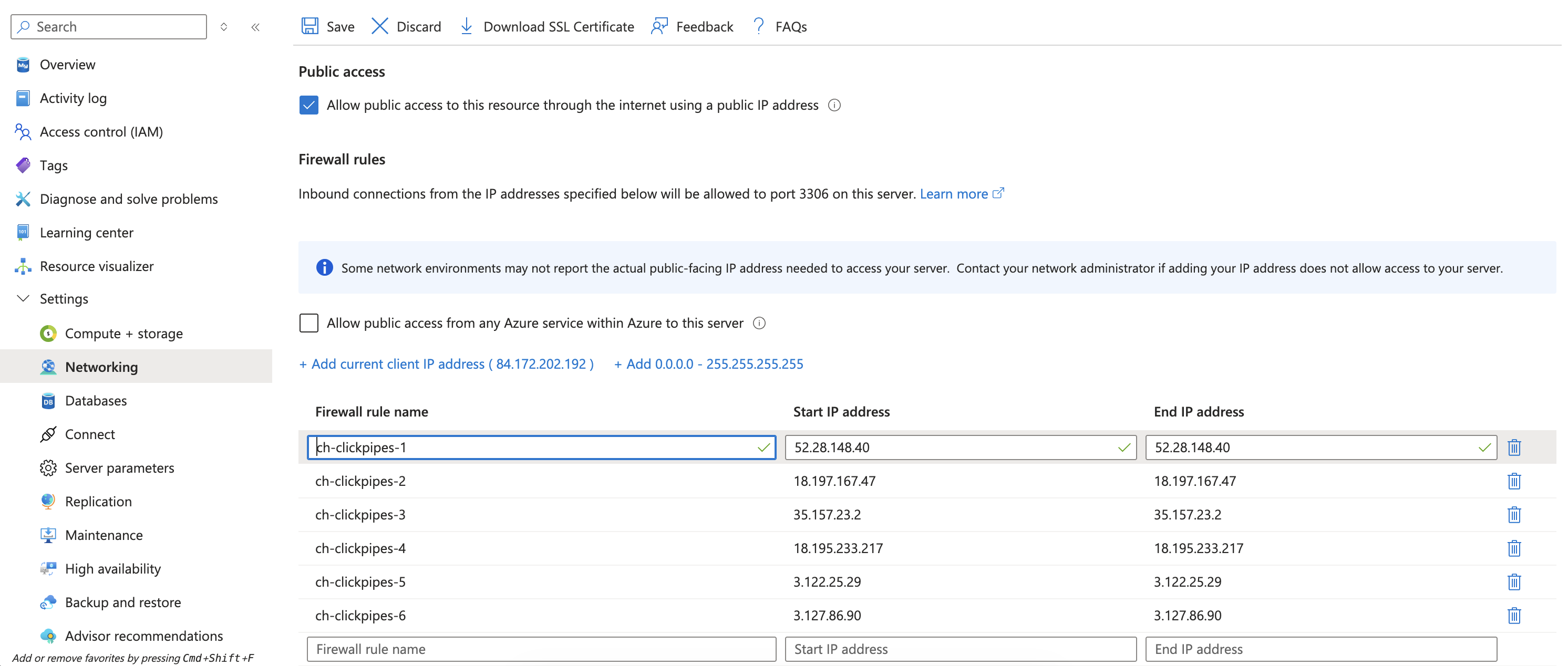 Настройка сети для публичного доступа с использованием списка разрешённых IP‑адресов